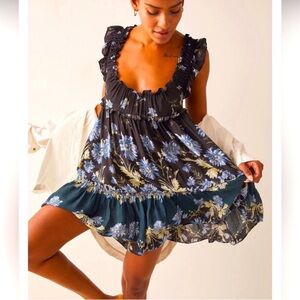 Free People Bali Wild Daisy Slip Dress Black Floral Combo Small
